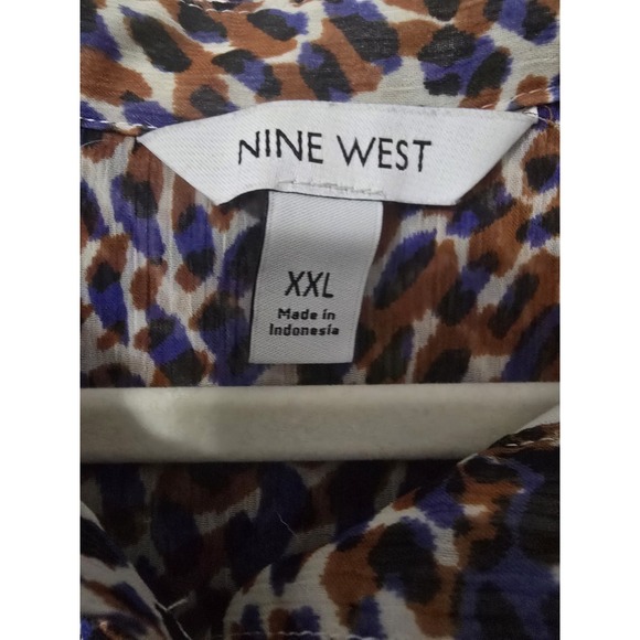 Nine West Mini Dress Womens XXL Blue Brown Leopard Print Mesh Chiffon Lined - Picture 4 of 6
